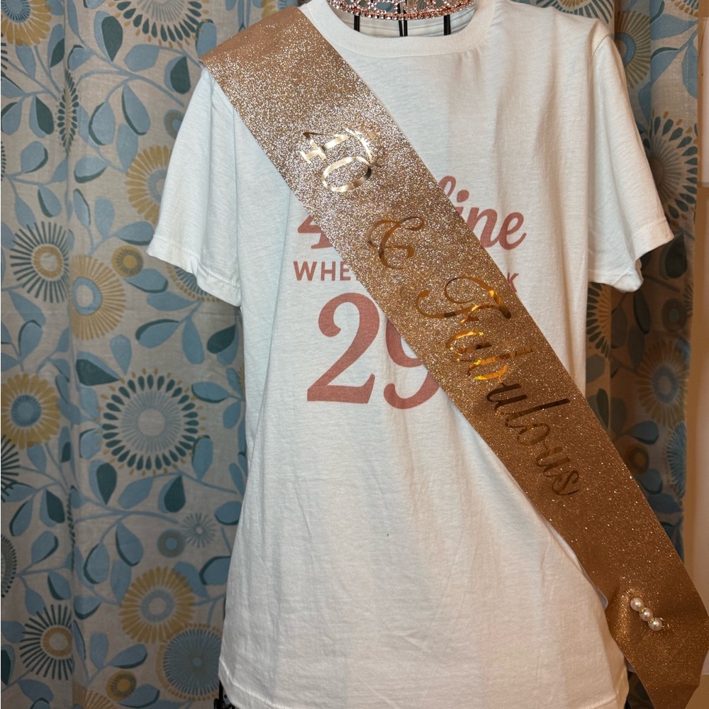 40th birthday M t-shirt, sash and tiara